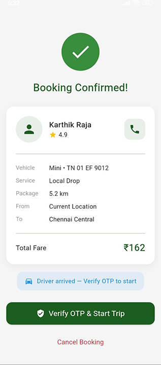 Uzhavan Taxi live driver tracking map screen