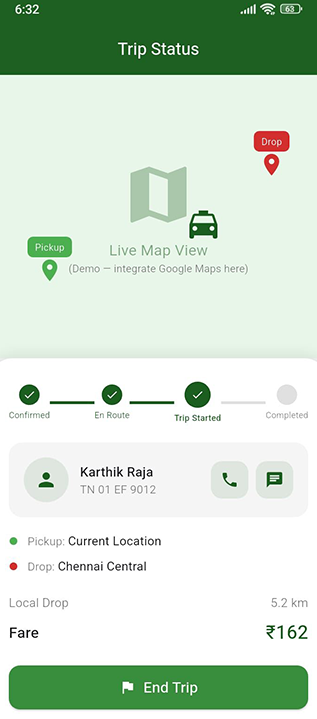 Uzhavan Taxi live driver tracking map screen