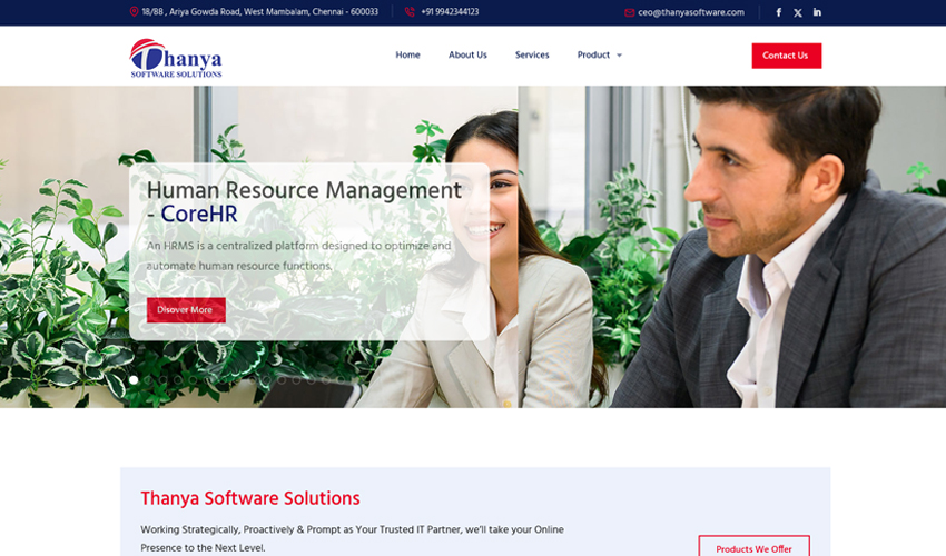 ThanYa Software Solutions website before the upgrade